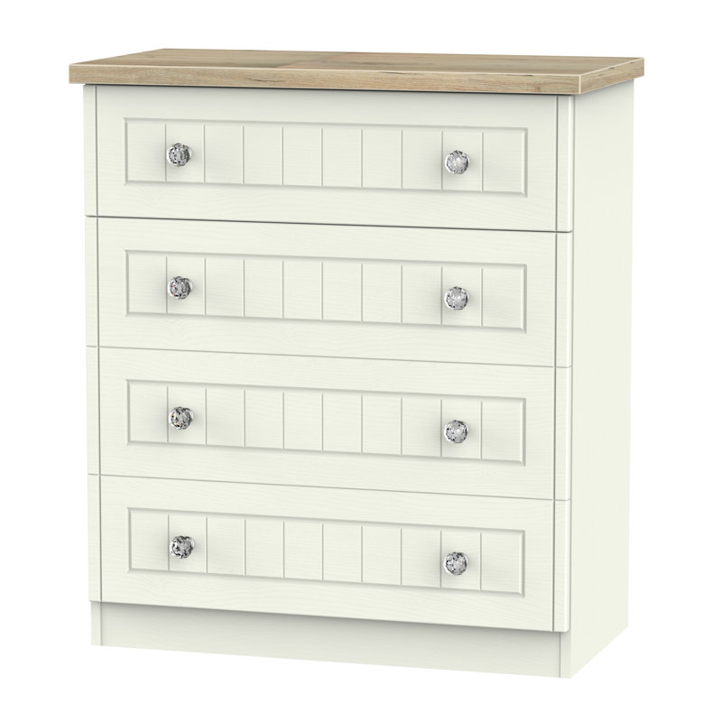 Fully Assembled Zenfield 4 Drawer Chest, Cream Ash/Bordeaux Oak