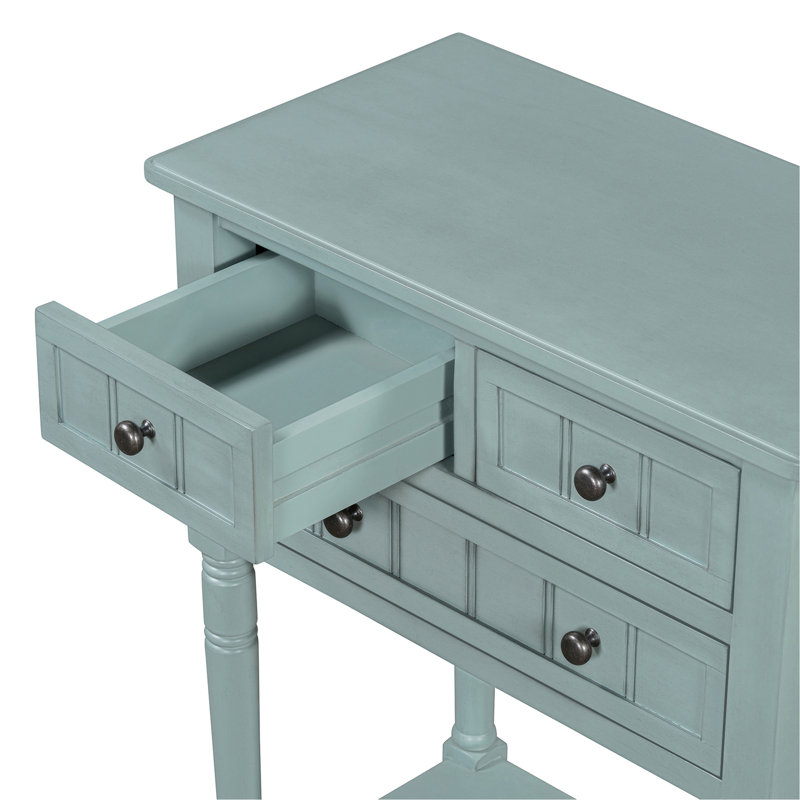 Console étroite, canapé mince avec trois tiroirs de rangement et tablette inférieure (bleu clair), Bleu clair, Bleu clair