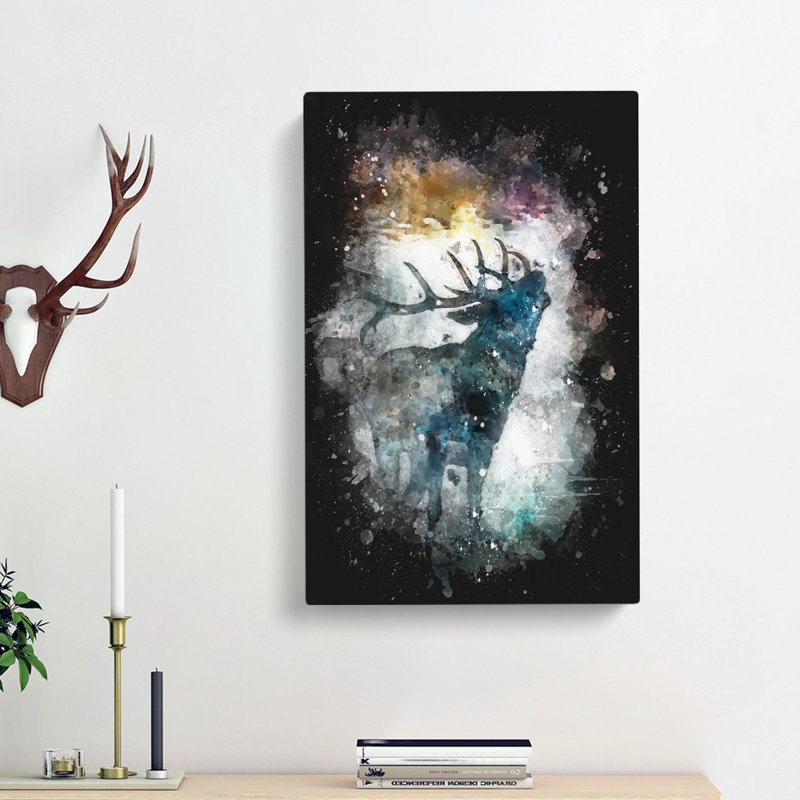 A Deer Stag Silhouette - Wrapped Canvas Print, 50cm H x 35cm W x 3cm D
