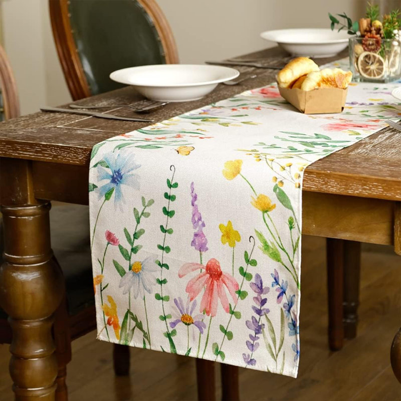 Chemin de table de printemps 13 X 72 pouces, décoration florale rustique de table de ferme pour la cuisine, dîner intérieur extérieur