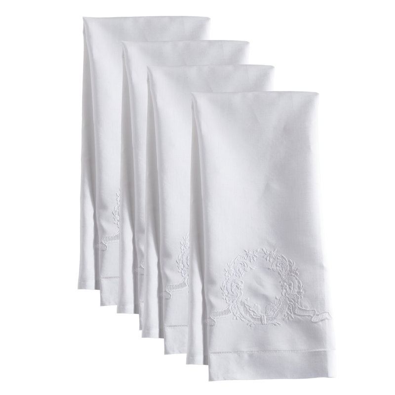 Serviette d'invité à couronne florale brodée à la main - Mélange de lin pour salle de bain et salle d'eau