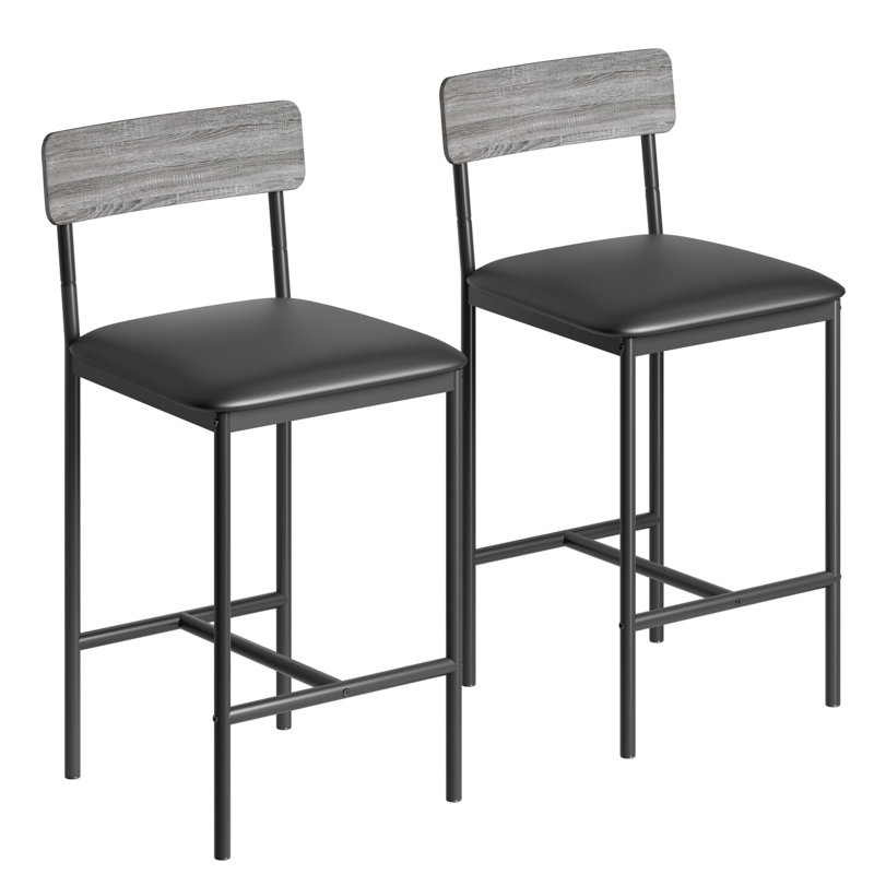 Bar Stools Set Of 2, Upholstered Counter Height Bar Stools, Grey