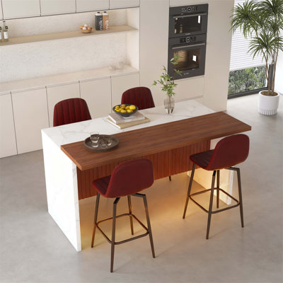 Ensemble de table de salle à manger avec 4 tabourets de bar et éclairage à DEL, spacieux et élégant pour les salles à manger modernes