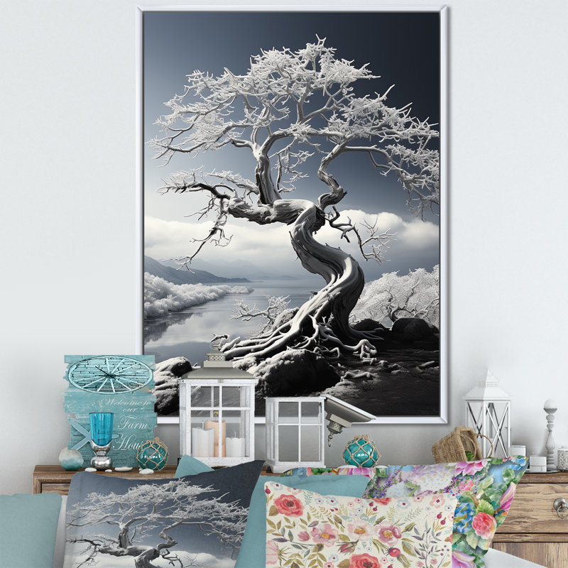 «Dreams» sur toile, noir et blanc, H 44 po x l 34 po x P 1,5 po, Cadre flottant blanc