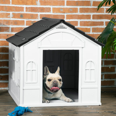 Niche moyenne pour chien - gris, imperméable, fonction de ventilation, abri mignon, facile à assembler à l'intérieur et à l'extérieur