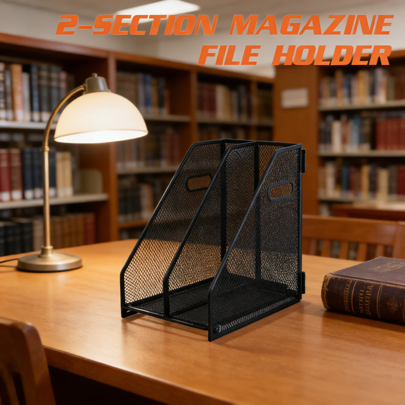 Organisateur de bureau en maille métallique à 2 compartiments, porte-classeur et porte-revues pour le bureau, l'espace de travail à la maison et le rangement de bureau scolaire