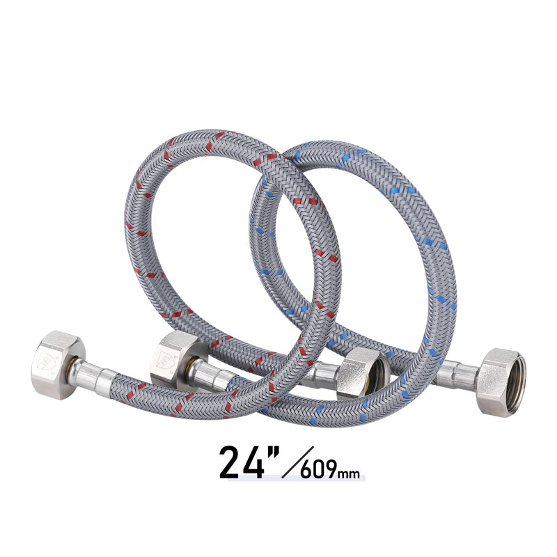 1/2 po Compression X 1/2 po Compression x 24 po Tuyau d'alimentation en nylon tressé en acier inoxydable (paquet de 2)