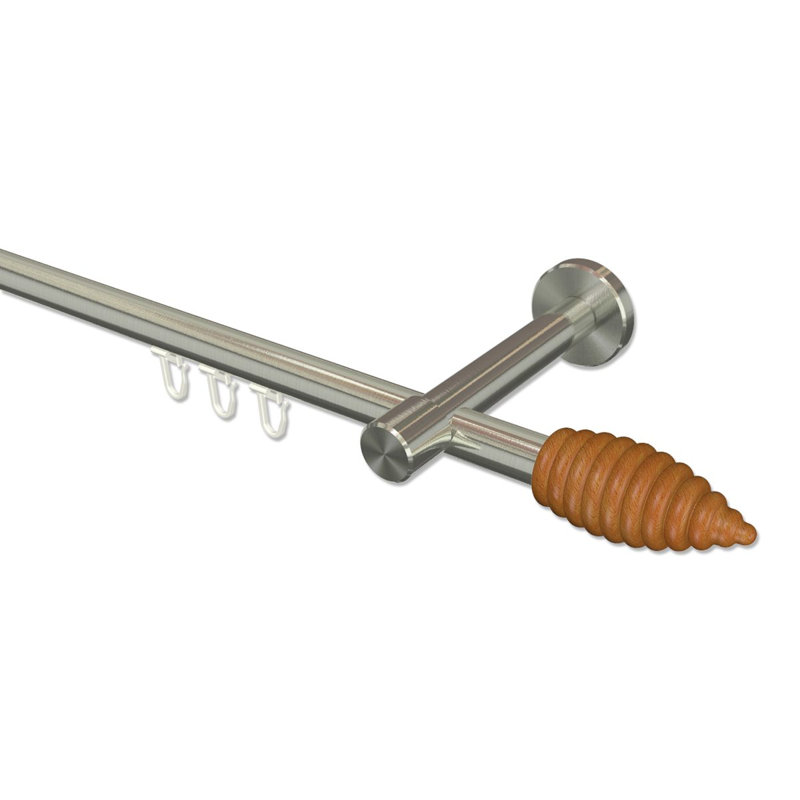 Dennie Curtain Pole Set, 5cm H x 420cm W x 11cm D, Stainless Steel/Cherrywood Lacquered