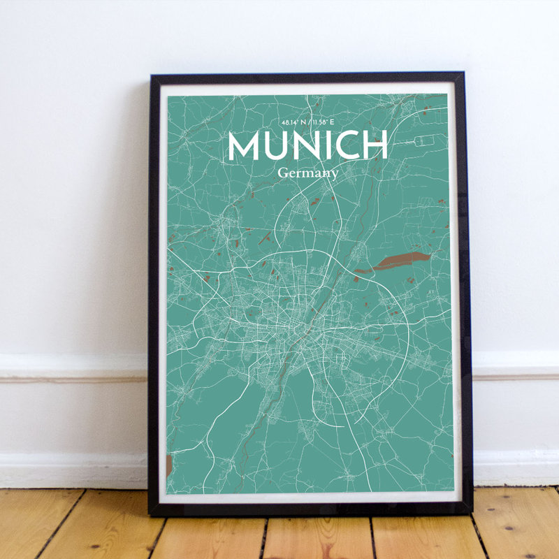 Munich City Map - No Frame Print, 43.2 cm H x 27.9 cm x 0.13 cm D