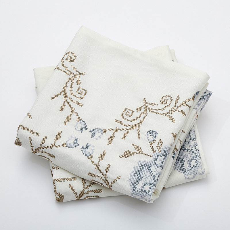 Rose Embroidered Pillow Cover, Grey Blue