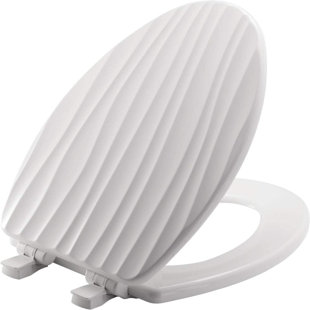 Sculptured Rainfall Slow Close Toilet Seat, Easy Clean Hinges With Durable Wood Seat, Made In USA, Elongated, White