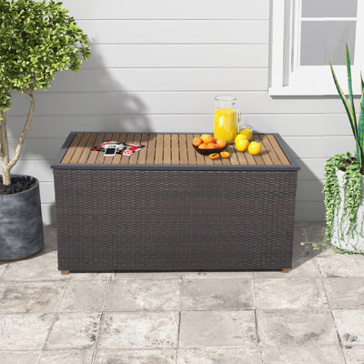 Gymax 134 Gallon Water Resistant Wicker Deck Box in Mix Brown by Gymax