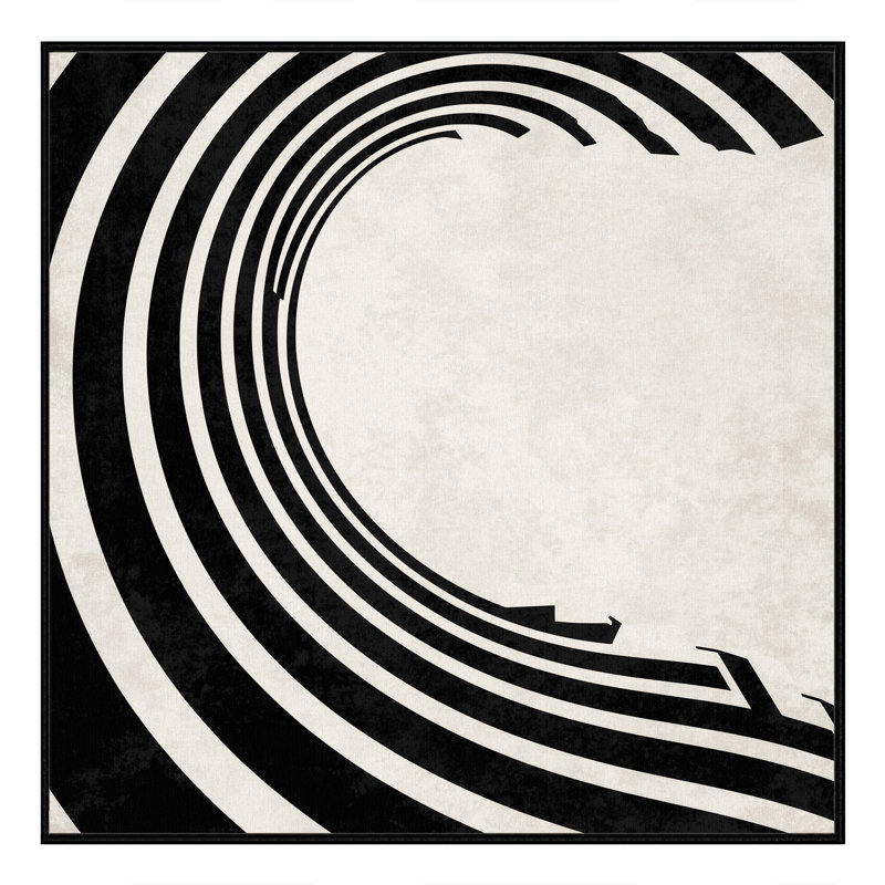 Machine Washable Pavla Art Deco Arc Rug in Gray – Black Binding, 8' Square