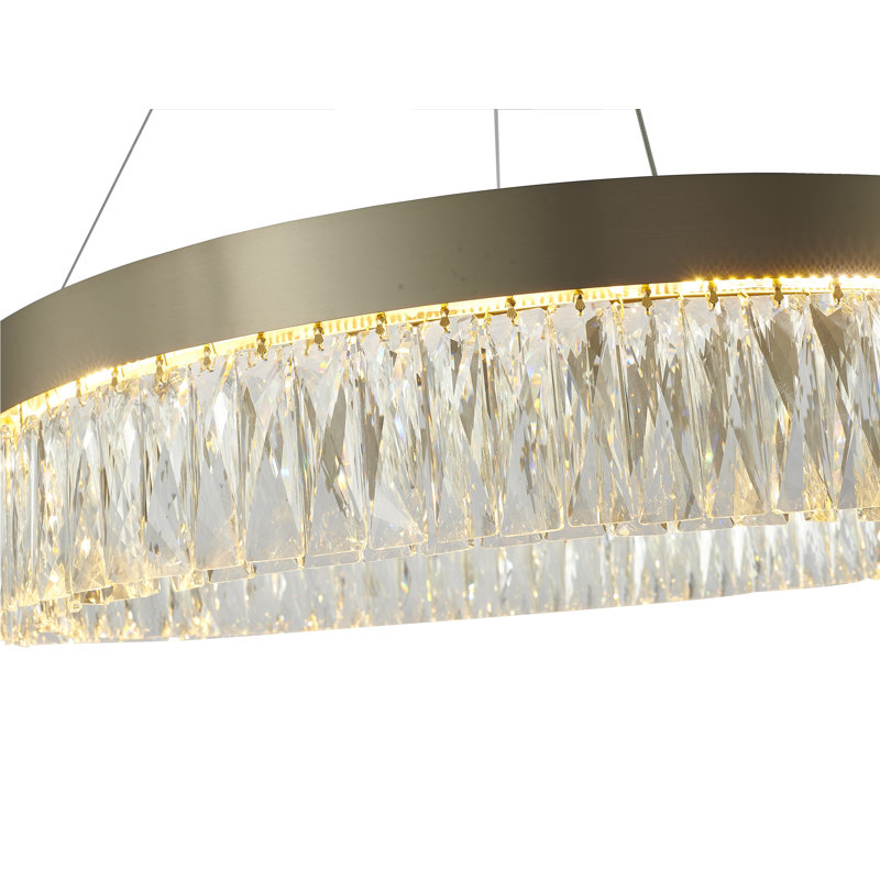 A Round LED Chandelier With Crystal Accents, 65" H x 32" W x 32" D, Gold