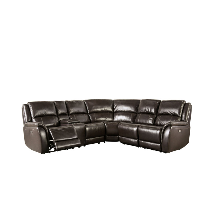 Canapé modulaire inclinable électrique Drakos, Similicuir brun
