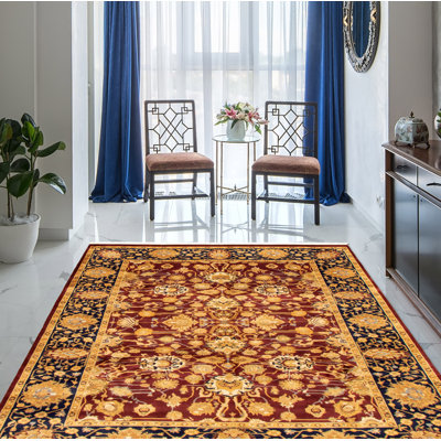 One-of-a-Kind Rectangle 6'1" X 8'6" New Age Wool Area Rug in Cream/Dark Navy/Dark Red