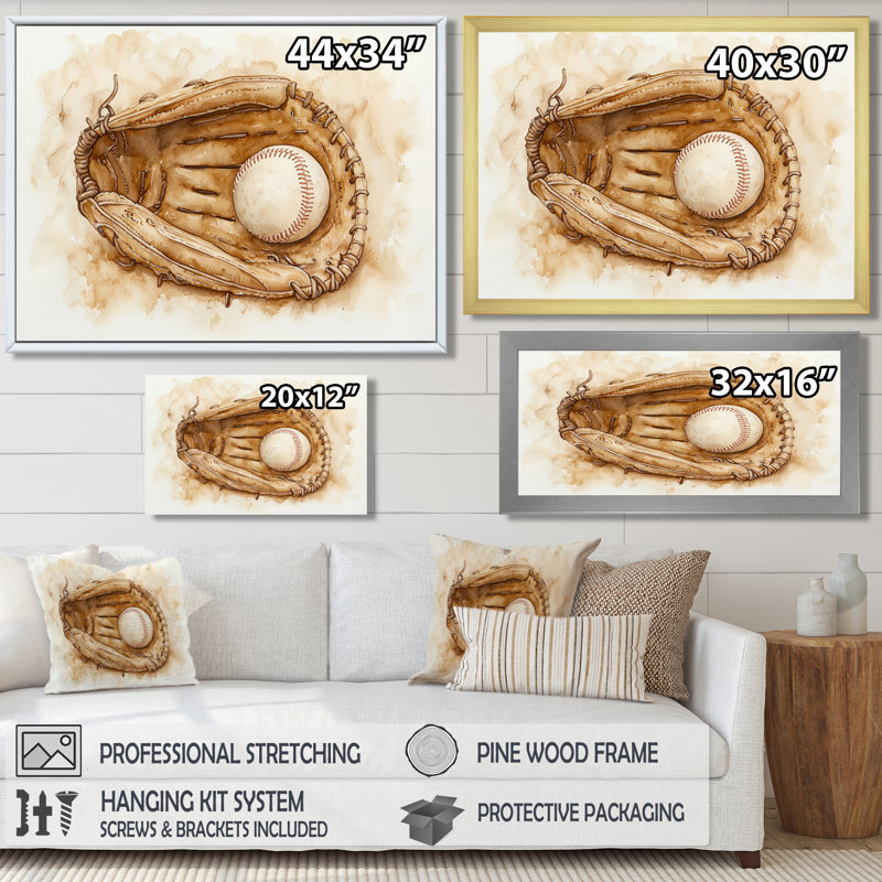Baseball Glove Close II - Sport Baseball Wall Art, H 24 po x l 32 po, Impression dans un cadre flottant sans passe-parto