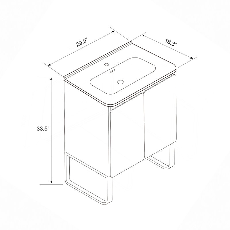 Meuble-lavabo mural autoportant de 30 po en bois clair avec lavabo en céramique, grand meuble de rangement 2 portes et support en métal pour salle de bain moderne