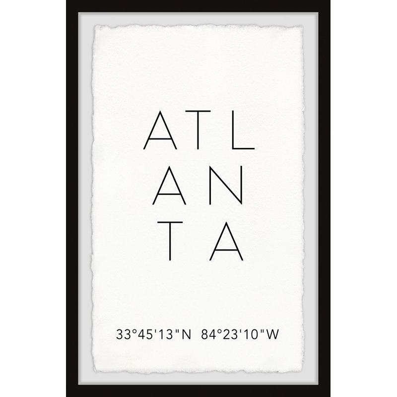 Ville d'Atlanta - Reproduction d'art textuel sur papier encadré, H 45 po x l 30 po x P 1,5 po