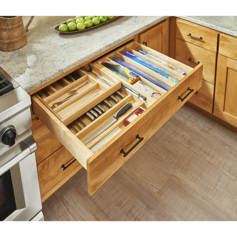 Wood Base Cabinet Two-Tier Replacement Drawer System W/ Soft-Close, 4.44" H x 33" W x 22.25" D