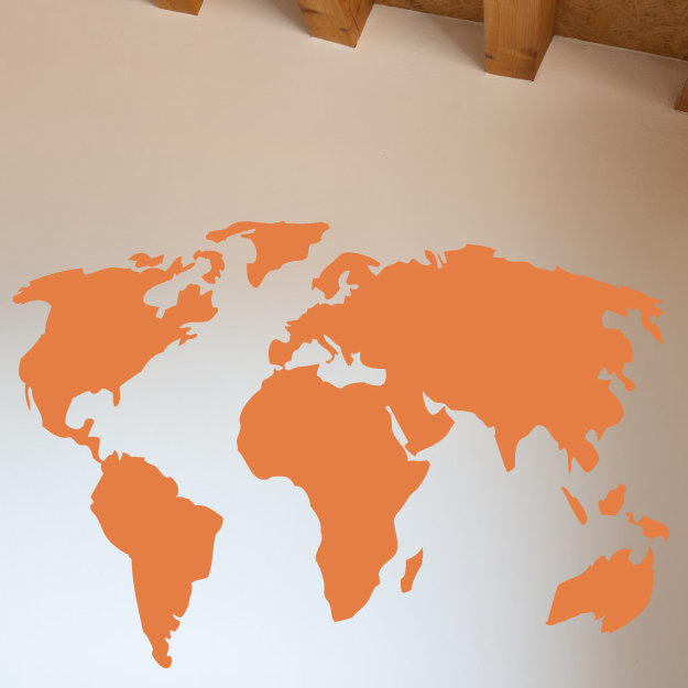 Décalcomanie murale carte du monde, H 22 po x l 32 po x P 0,01 po, Kaki