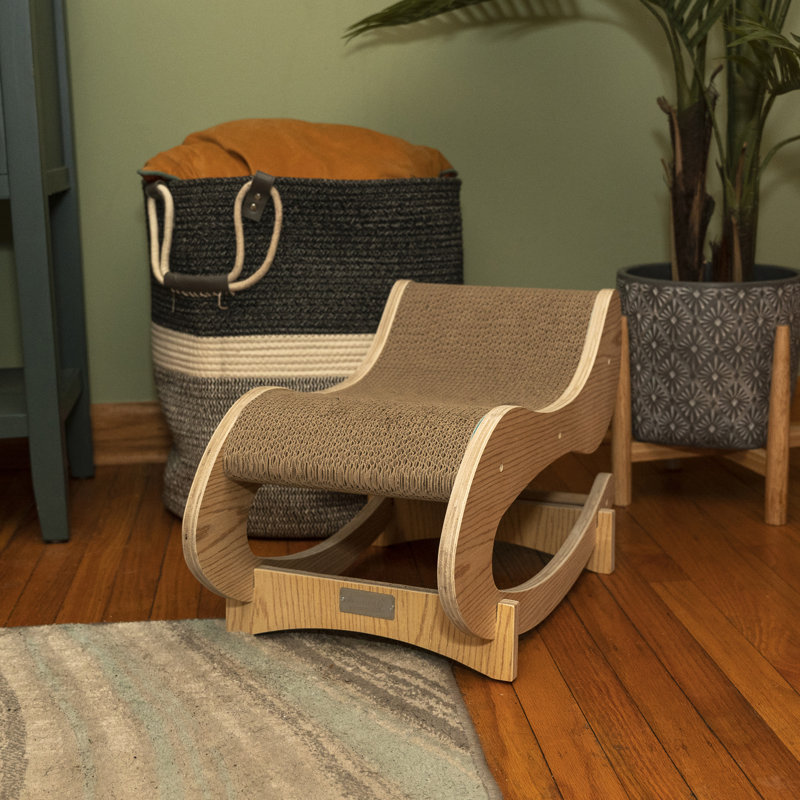 Natural Wood and Cardboard Cat Rocking Chair