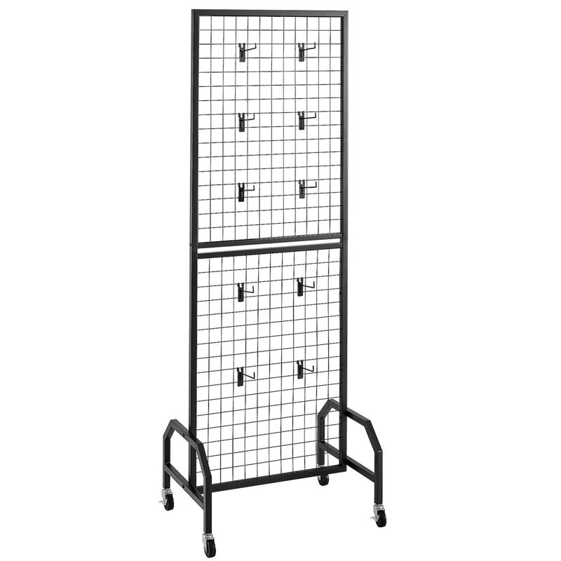 Présentoir mural grillagé 1,9 x 5,4 pi Grid avec roues et 10 crochets