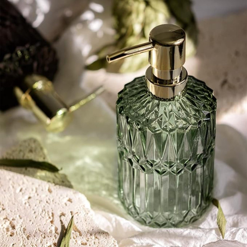 Clear Glass Soap Dispenser With ABS Plastic Pump, Crystal Lotion Dispensers For Kitchen Sink, Bathroom (Green)