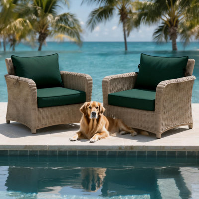 Ensemble de 2 coussins de patio 22 x 22 po, 2 coussins de siège d'extérieur résistants à la décoloration avec 4 paires d'attaches, coussin de siège profond pour chaises de patio, meubles en rotin, sièges en osier, chaise Adirondack d'extérieur, vert foncé