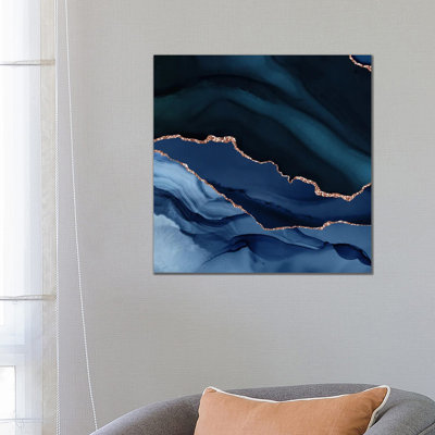Bleu marine, agate dorée texturée - impression d'art mural - toile tendue