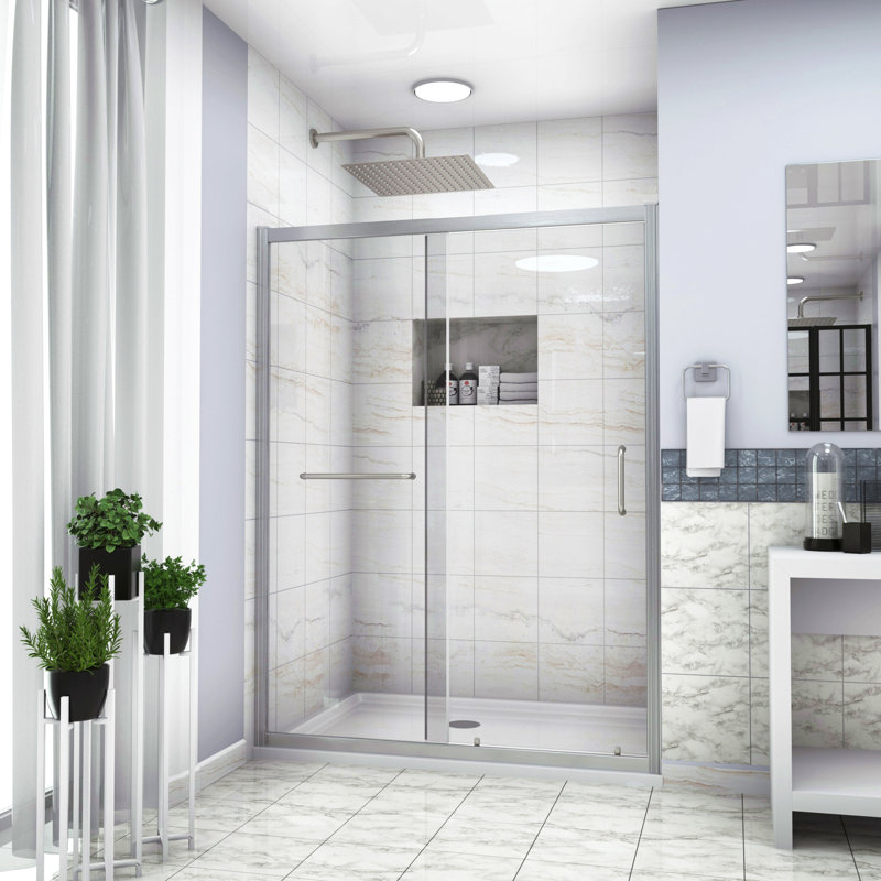 Paroi de douche coulissante simple l 60 po x H 72 po, 1/4 po (6 mm), Argent argent