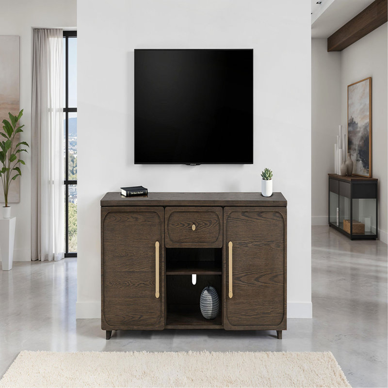 Finition en noyer foncé avec poignées et boutons dorés de style console 1 pièce Transition Style