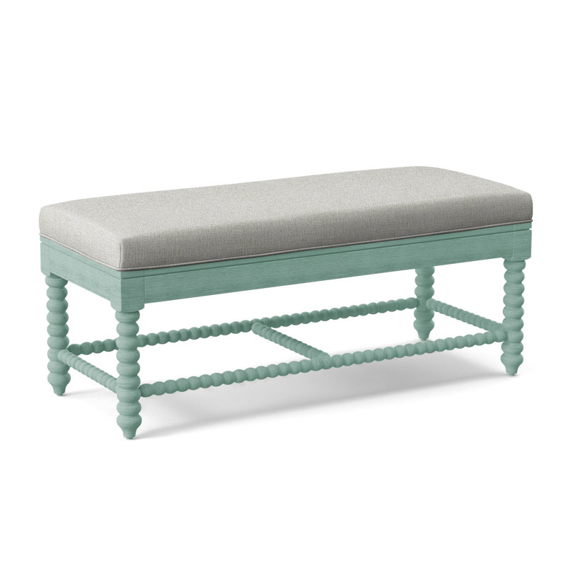Lind Island Upholstered Bench, Sunbrella Green Stripe; 6204-43, Mineral