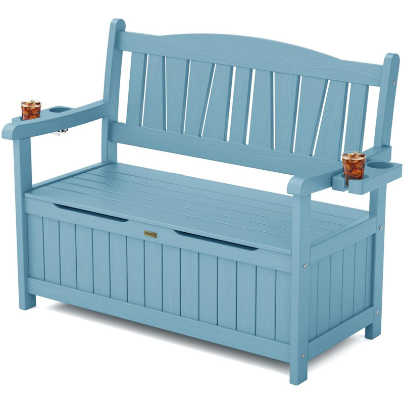 Banc de rangement d'extérieur pour terrasse de 43 gallons avec dossier à 96 ° de hauteur et sièges surdimensionnés, Gris