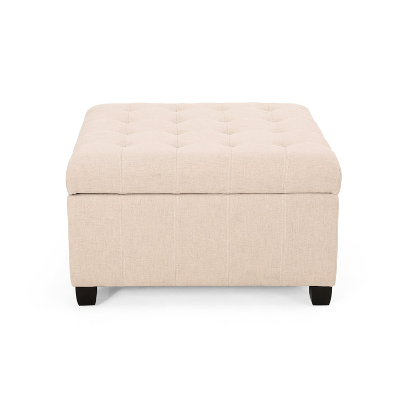 Pour usage domestique - Tissu, surpiqûres gaufrées, pieds en bouleau brun foncé, 31 x 31 x 18,6 po, revêtement blé avec motif en tissu, 31 po x 31 po x 18,6 po