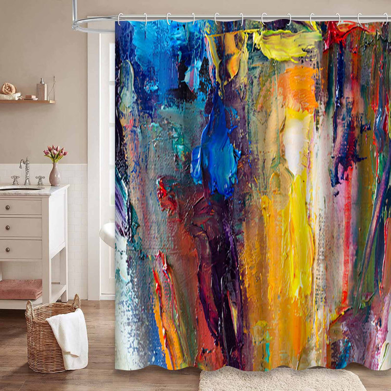 Rideau de douche aquarelle à peinture abstraite avec 12 crochets, L 72 po x l 84 po