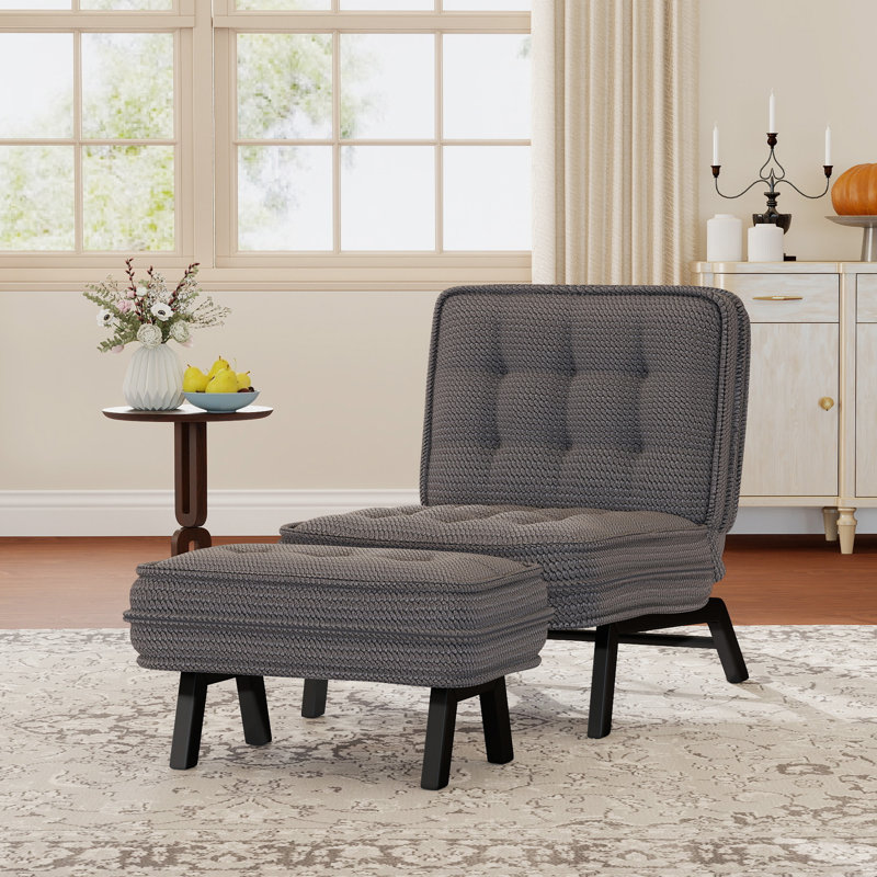  25.98'' Wide Modern Soft Upholstered Accent Chair With Adjustable Backrest And Ottoman, Gray