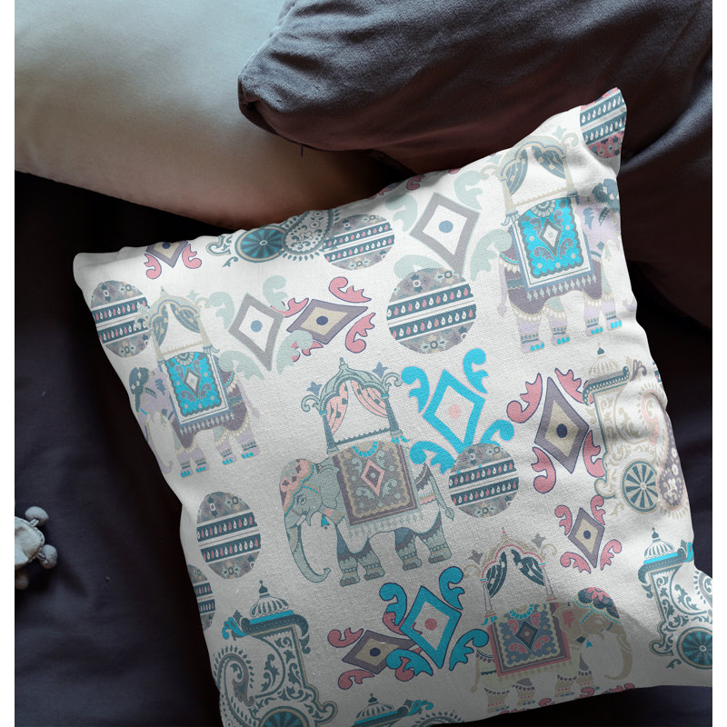  Housse de coussin carré et insert, Beige/bleu, H 20 po x l 20 po, Fermeture éclair