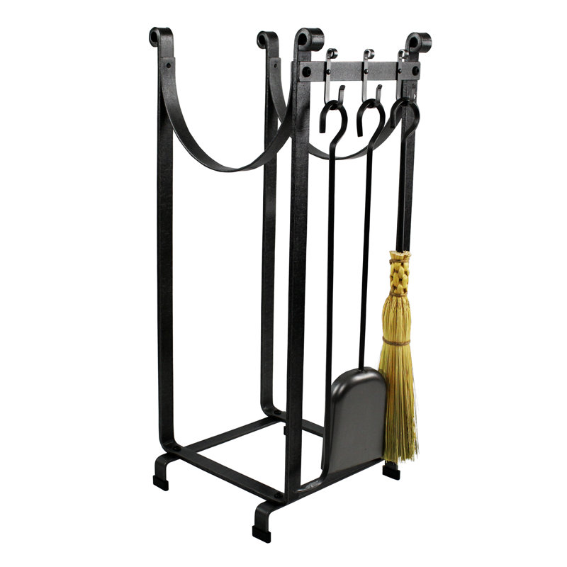 3 Piece Steel Fireplace Tool Set with Log Rack