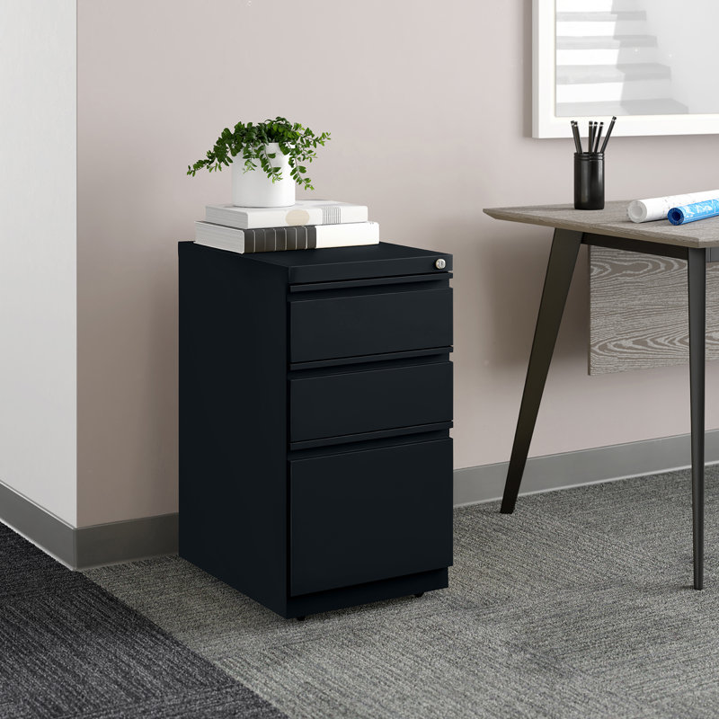 15'' Wide 3 -Drawer Mobile Steel File Cabinet, Black