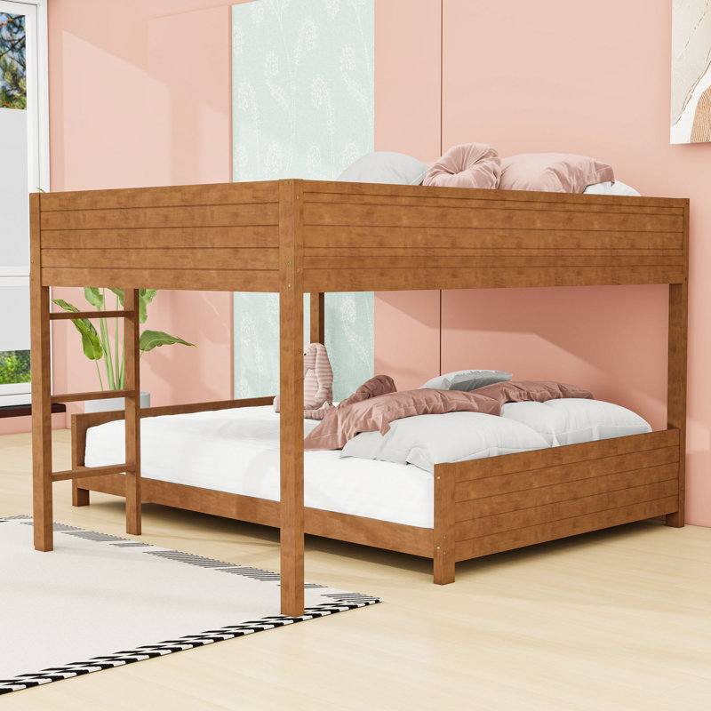 Lit superposé en bois avec tablette de rangement, Walnut