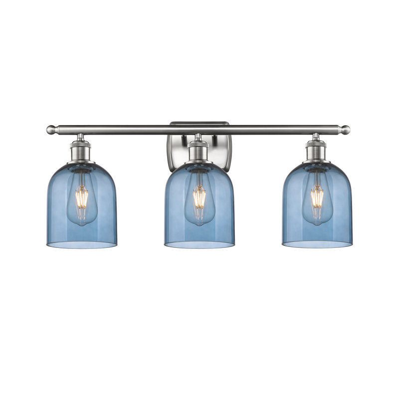 Meuble-lavabo à 3 lumières 26 po Ballston Anacaren, Nickel satiné brossé, Bleu princesse