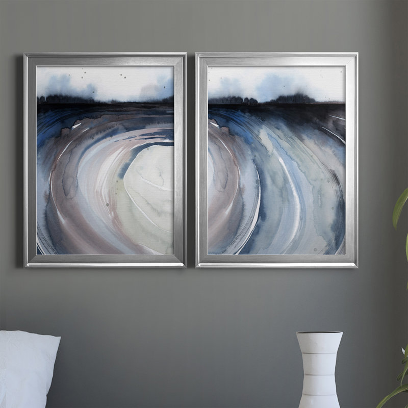 Geode Valley I - Ensemble de 2 peintures sur toiles encadrées, Cadre argenté, H 36,5 po x l 53 po x P 1 po