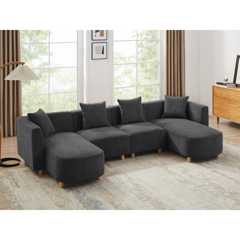 Canapé modulaire en U rembourré de 113 po pour la vie moderne, Polyester gris foncé