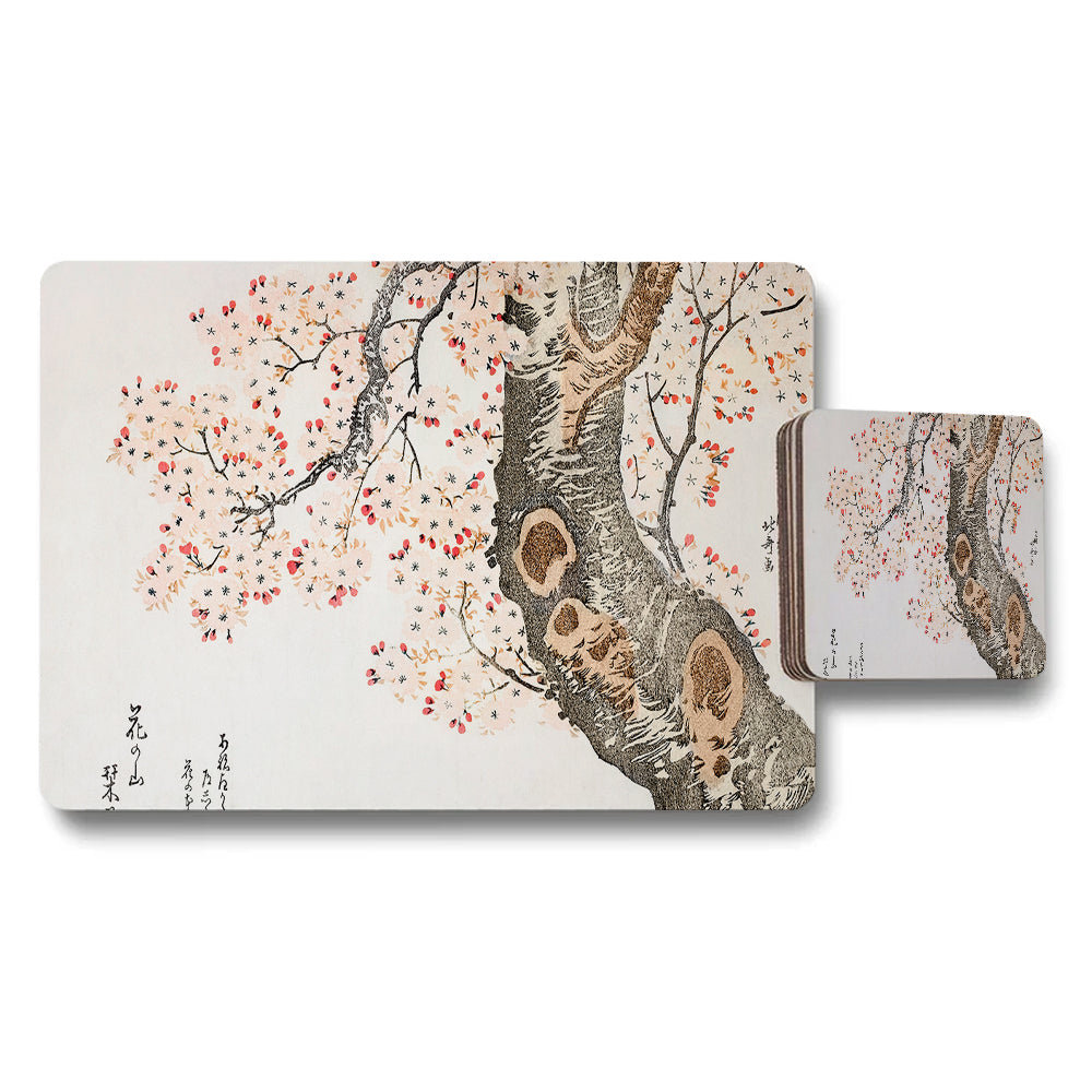 Cherry Blossom Tree Placemat And Coaster Set For Dining Table