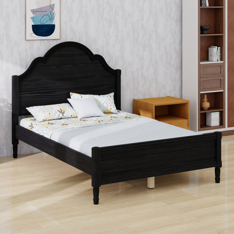 Lit plateforme avec tête et pied de lit, design moderne pour la chambre à coucher, Full / Double, Black