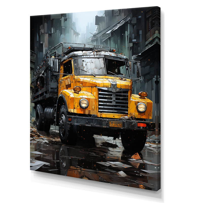 Vieux camion à ordures noir I sur toile, Toile tendue, H 40 po x l 30 po x P 1,5 po
