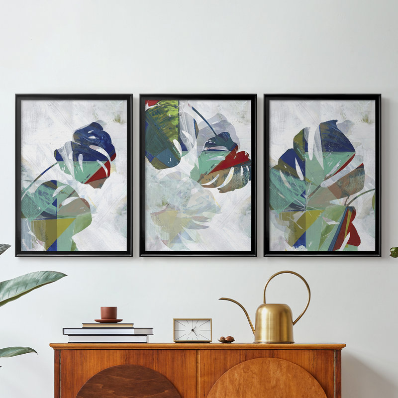 Monstera VI - Toile tendue avec châssis sur mesure - 3 pièces, Noir, H 21 po x l 30 po