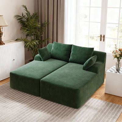 78" Sectional Double Boneless Chaise Lounge Upholstered Velvet Sleeper Sofa Loveseat Chair With Pillows, No Assembly Required by Latitude Run