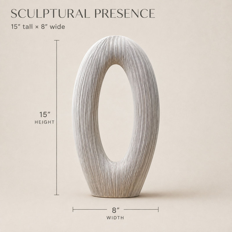 Needley 15" Striped Textured Polyresin Decorative Table Vase, Matte White